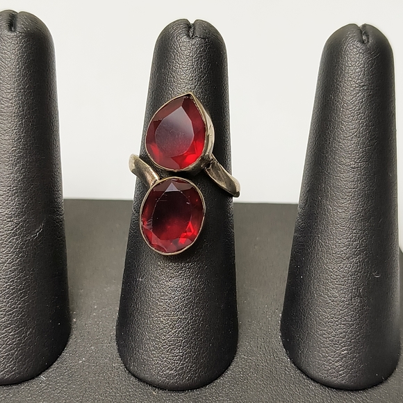 Handmade Jewelry - Handmade Artisan Gemstone Ring 7 Red Gem Two-Stone